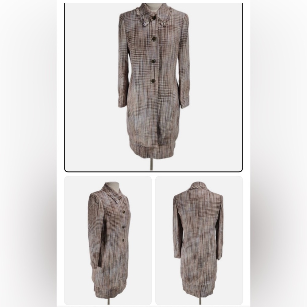 NWOT Le Suit Women's Skirt Suit 4 Botton Long Blazer - Brown and Cream, 8P